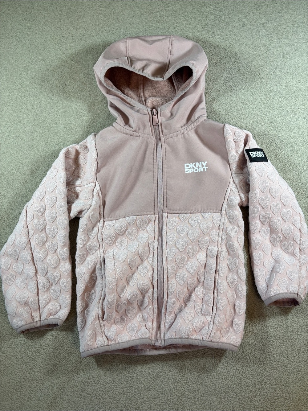 DKNY Pink Heart-Texture Hooded Zip-Up Jacket